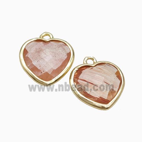 Synthetic Peach Quartz Heart Pendant Faceted Gold Plated