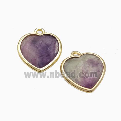 Natural Purple Fluorite Heart Pendant Faceted Gold Plated