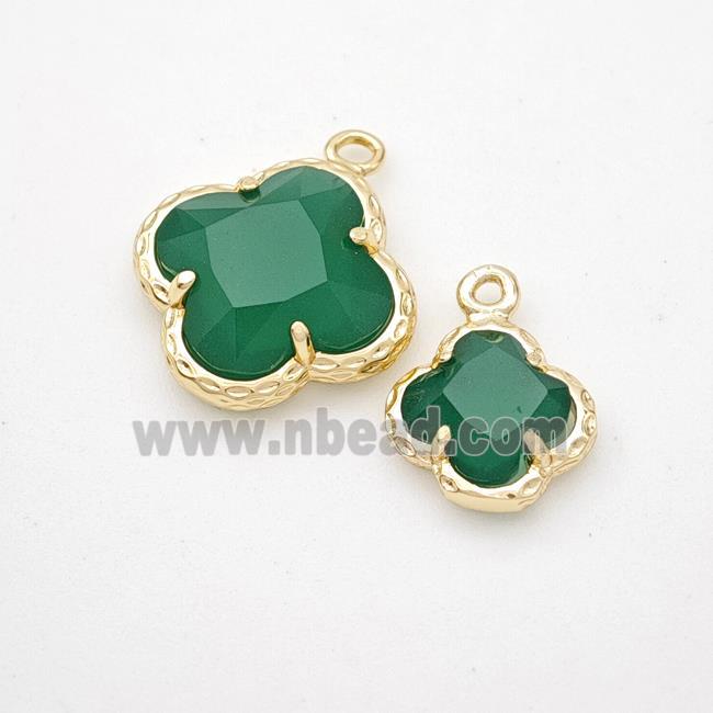 Green Jadeite Glass Clover Pendant Gold Plated