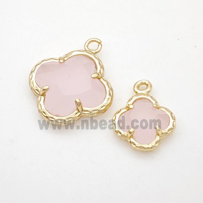 Pink Jadeite Glass Clover Pendant Gold Plated