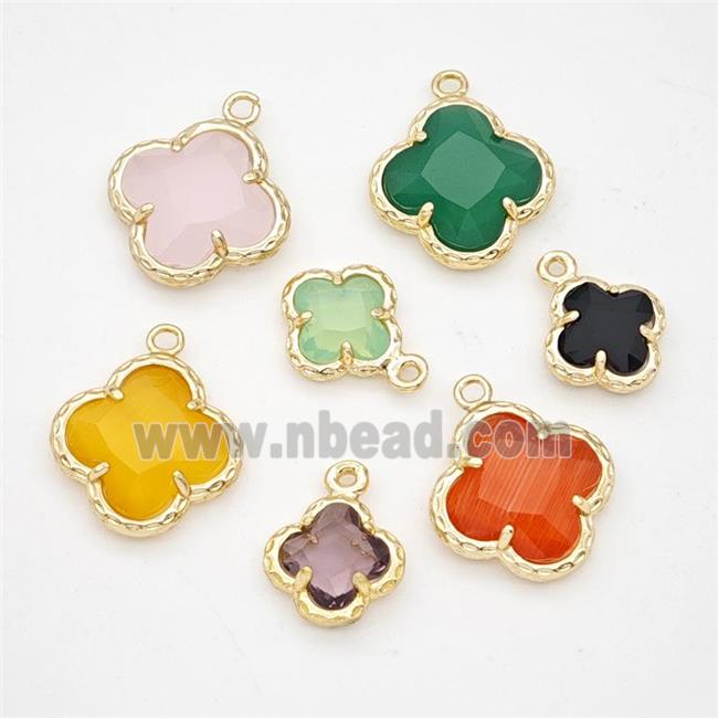 Mixed Glass Clover Pendant Gold Plated