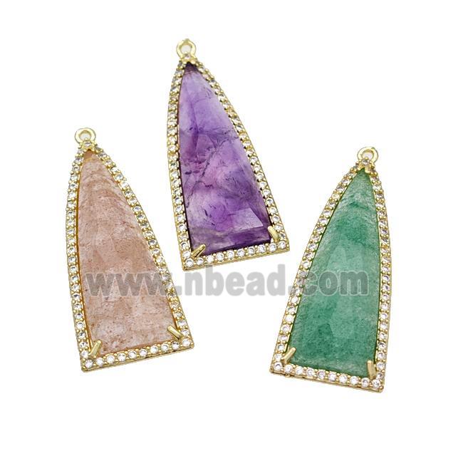 Natural Gemstone Arrowhead Pendant Copper Pave Zirconia Gold Plated Mixed