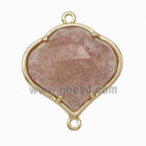 Natural Pink Strawberry Quartz FireBalloon Connector Gold Plated