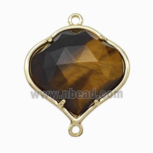 Natural Tiger Eye Stone FireBalloon Connector Gold Plated