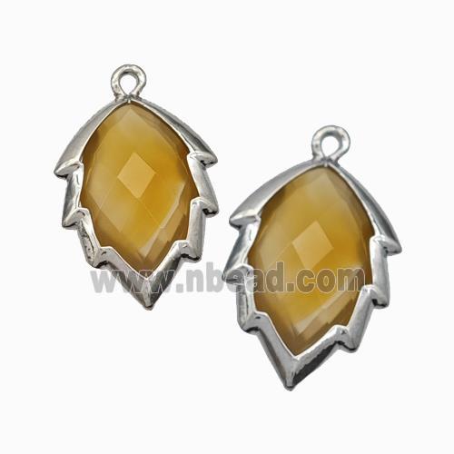 Yellow Dye Jade Leaf Pendant Platinum Plated