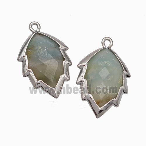 Natural Chinese Amazonite Leaf Pendant Platinum Plated