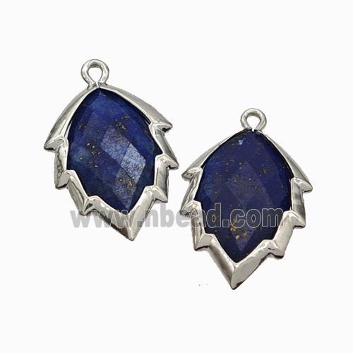 Natural Blue Lapis Lazuli Leaf Pendant Platinum Plated