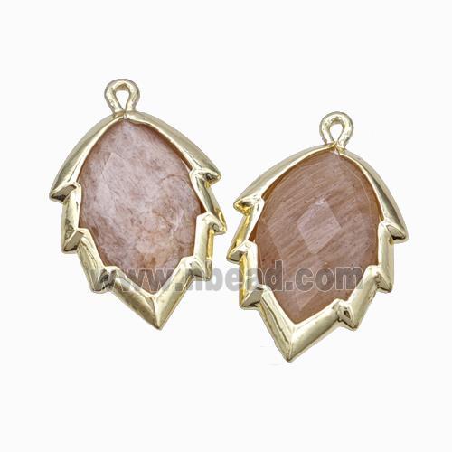 Natural Peach Sunstone Leaf Pendant Gold Plated