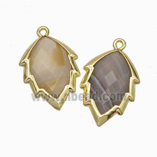 Natural Botswana Agate Leaf Pendant Gold Plated