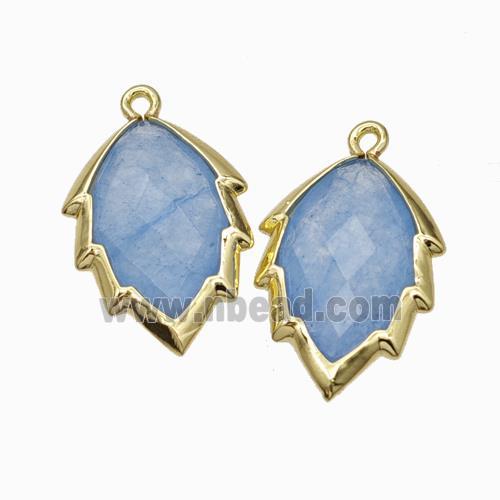 Blue Dye Jade Leaf Pendant Gold Plated