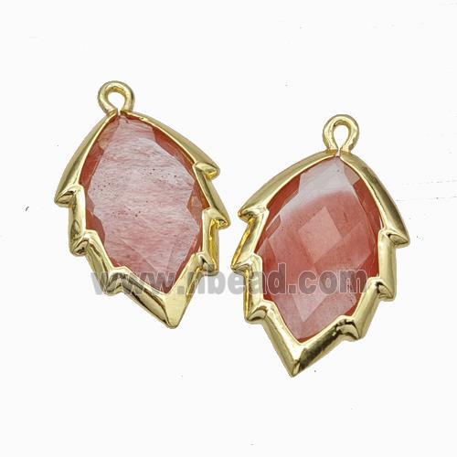 Red Synthetic Quartz Leaf Pendant Gold Plated