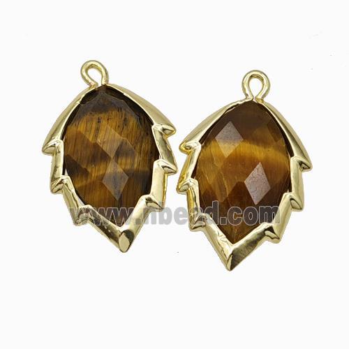 Natural Tiger Eye Stone Leaf Pendant Gold Plated