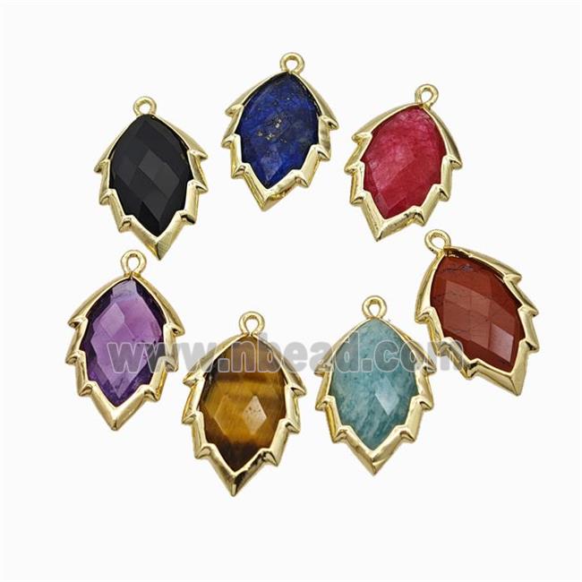 Natural Gemstone Leaf Pendant Gold Plated Mixed