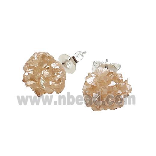 gold-champagne druzy agate earring studs, silver plated