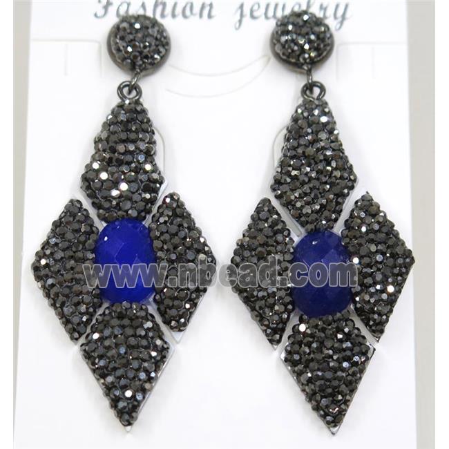 blue jade earring pave rhinestone