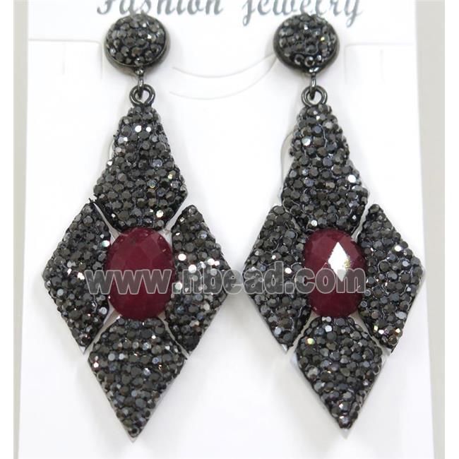 red jade earring pave rhinestone