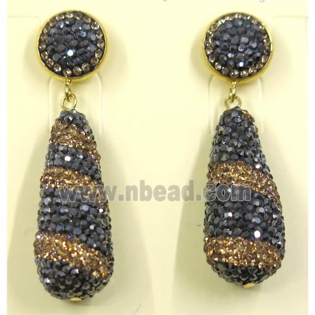 resin earring pave white rhinestone, teardrop