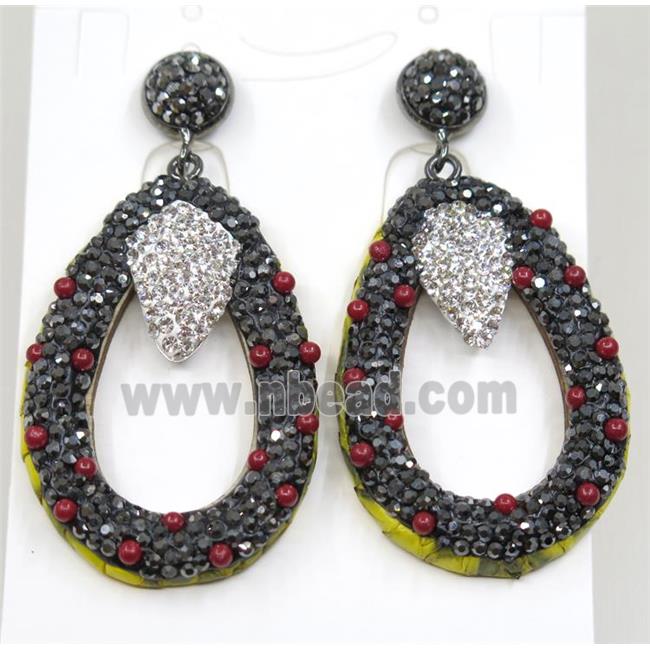 resin earring pave white rhinestone