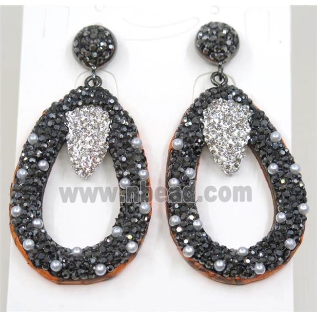 resin earring pave white rhinestone