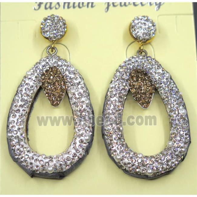 resin earring pave white rhinestone