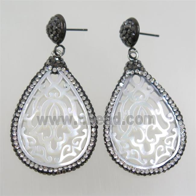 pearlized shell earring paved rhinestone