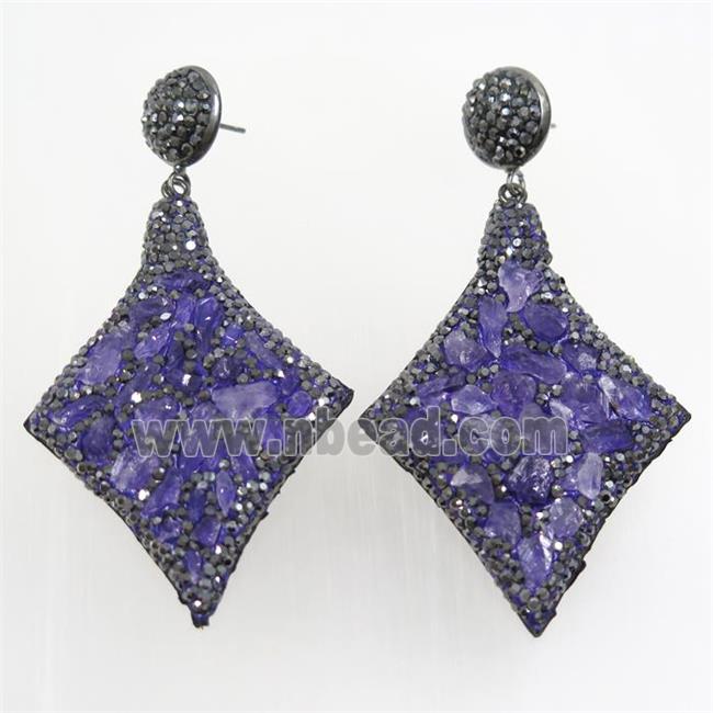 Amethyst earring paved rhinestone