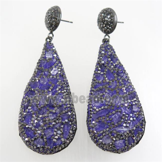 amethyst earring paved rhinestone, teardrop