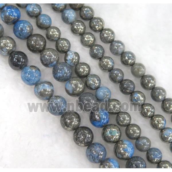 blue Chalco Pyrite Beads, round