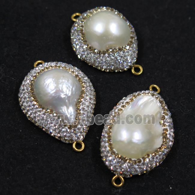 white freshwater pearl bead paved rhinestone