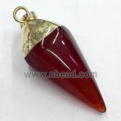 red agate pendant, bullet, gold plated