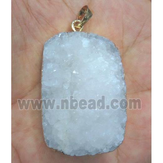 white druzy quartz pendant, freeform, gold plated