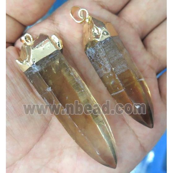 Golden Smoky Quartz pendant, bullet, freeform, gold plated