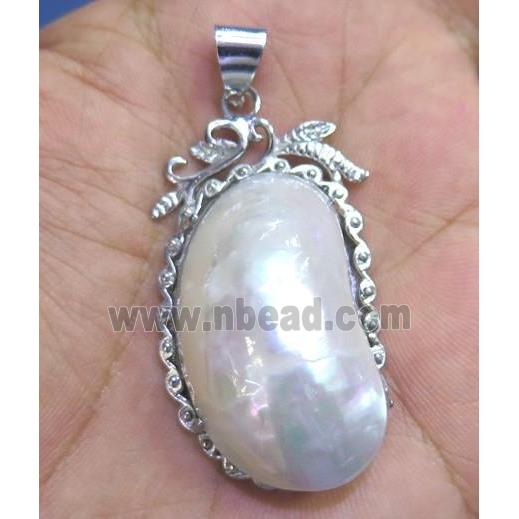 white shell pearl pendant, freeform