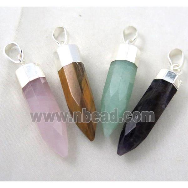 mixed gemstone pendant, bullet, silver plated