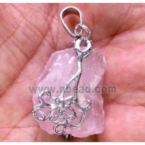 rose quartz pendant, freeform