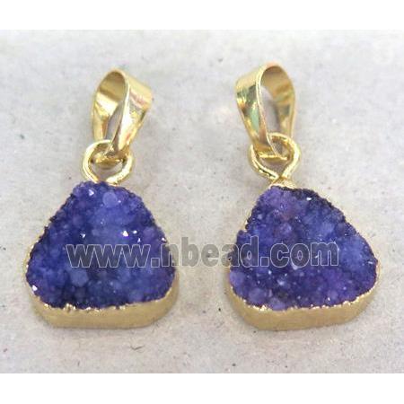 druzy quartz pendant, gold plated