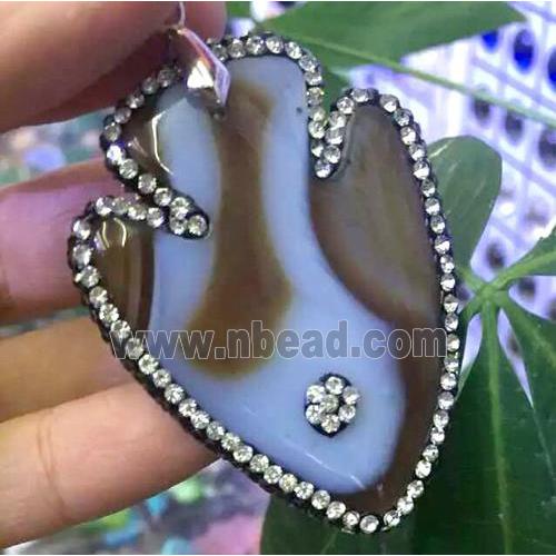 Agate slice pendant paved rhinestone