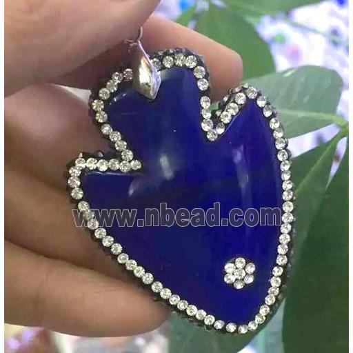 Agate slice pendant paved rhinestone