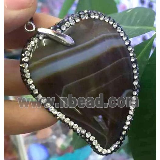 Agate slice pendant paved rhinestone