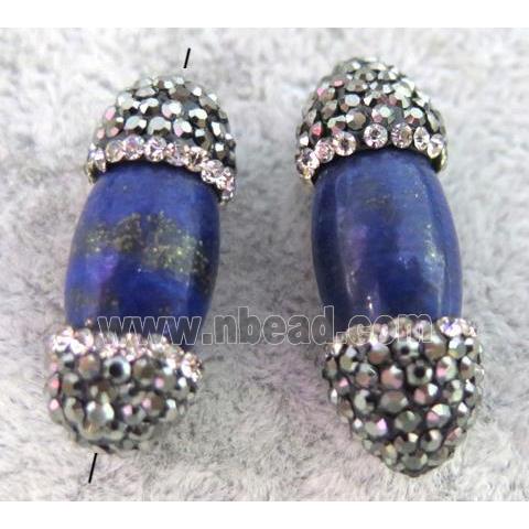Lapis Lazuli Rice bead paved rhinestone, blue