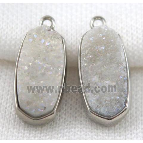 druzy quartz pendant, platinum plated