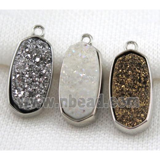 druzy quartz pendant, platinum plated