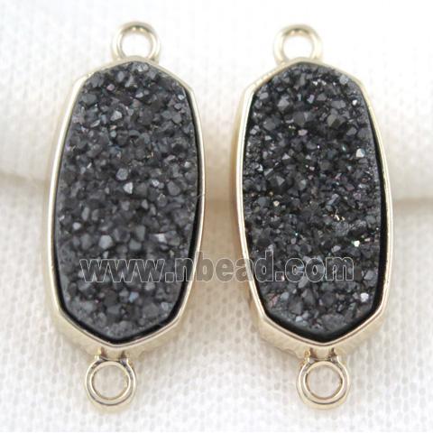 black druzy quartz connector, gold plated