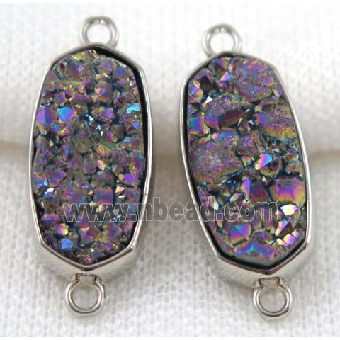 druzy quartz connector, platinum plated