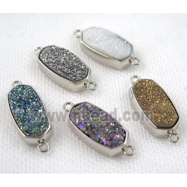 druzy quartz connector, platinum plated