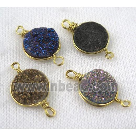 druzy quartz connector, gold plated