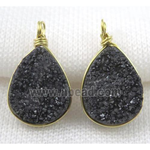 druzy quartz pendant, gold plated