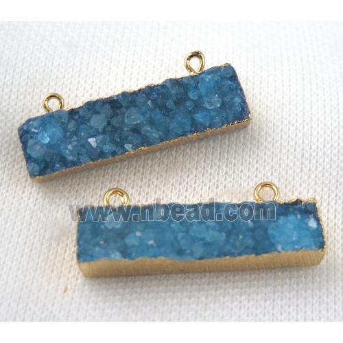 blue druzy quartz pendant with 2loops, rectangle, gold plated