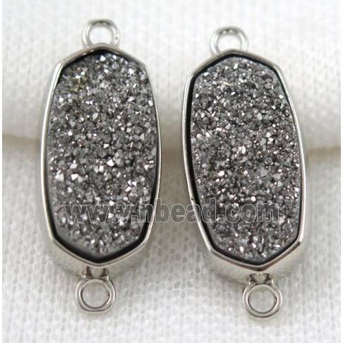 druzy quartz connector, platinum plated