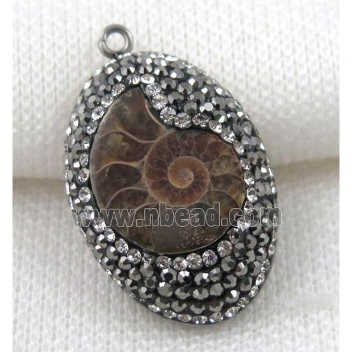 Ammonite Fossil pendant paved rhinestone, oval